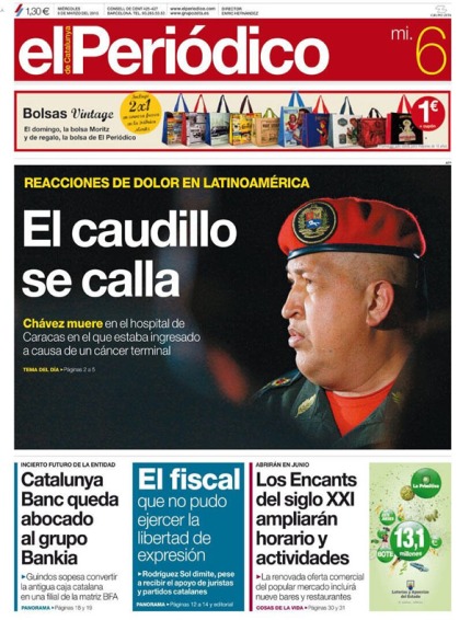 Portada El Periódico muerte Chavez